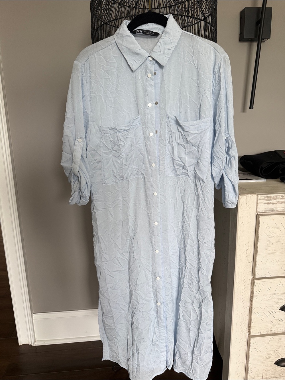 Light Blue Button-Down Shirt Dress